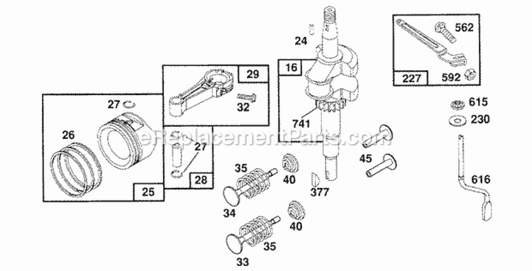 Crankshaft Piston Group Diagram and Parts List for 123882-3420-01  Briggs and Stratton Engine